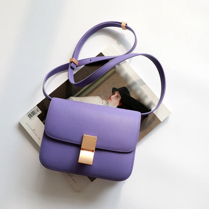 Real Leather Small Flap Box Square Clutch Shoulder Bag Purse Crossbody Trunk