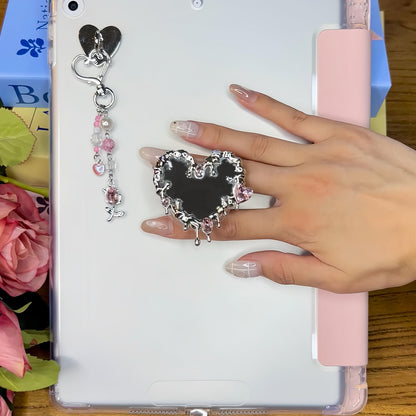 Cute Charms Set for Kindle,Including Y2K Style Heart Grip Holder, Pink Heart Cha