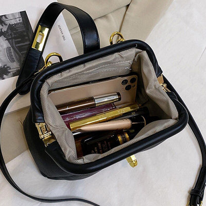 Luxury Orange Synthetic Leather Small Handbag Clutch Silver Clip Bag Gold Blue