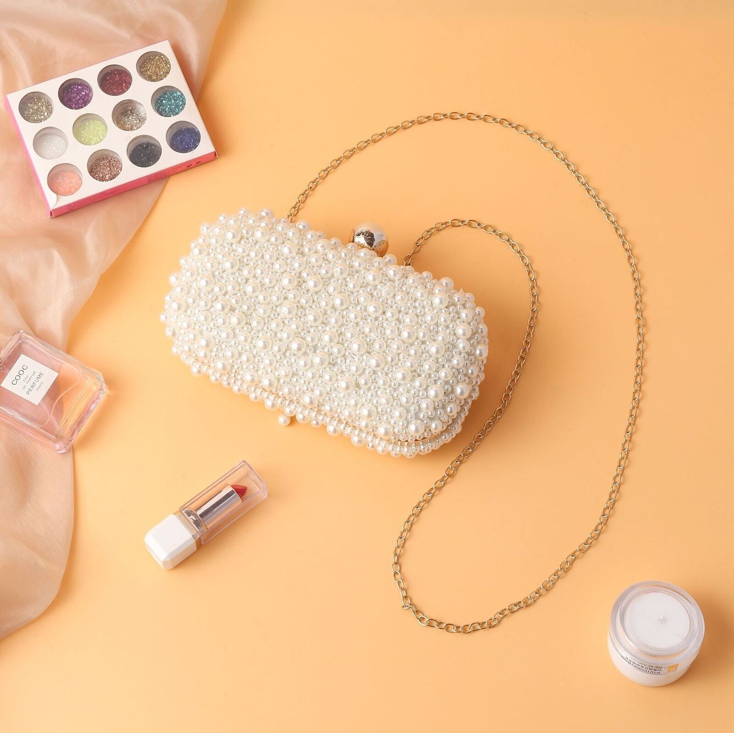 Mini Cosmetic Bag Full Pearl Studded Bags Long Chain Shoulder Purses 19*10*6 CM