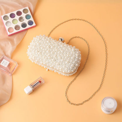 Mini Cosmetic Bag Full Pearl Studded Bags Long Chain Shoulder Purses 19*10*6 CM