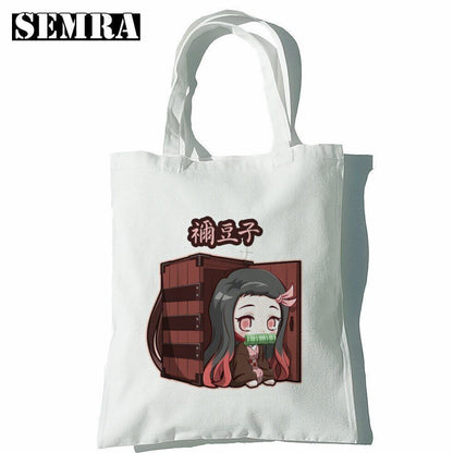 Canvas Tote Shoulder Bag Student Teacher Large Square Purse White / Black Pouch