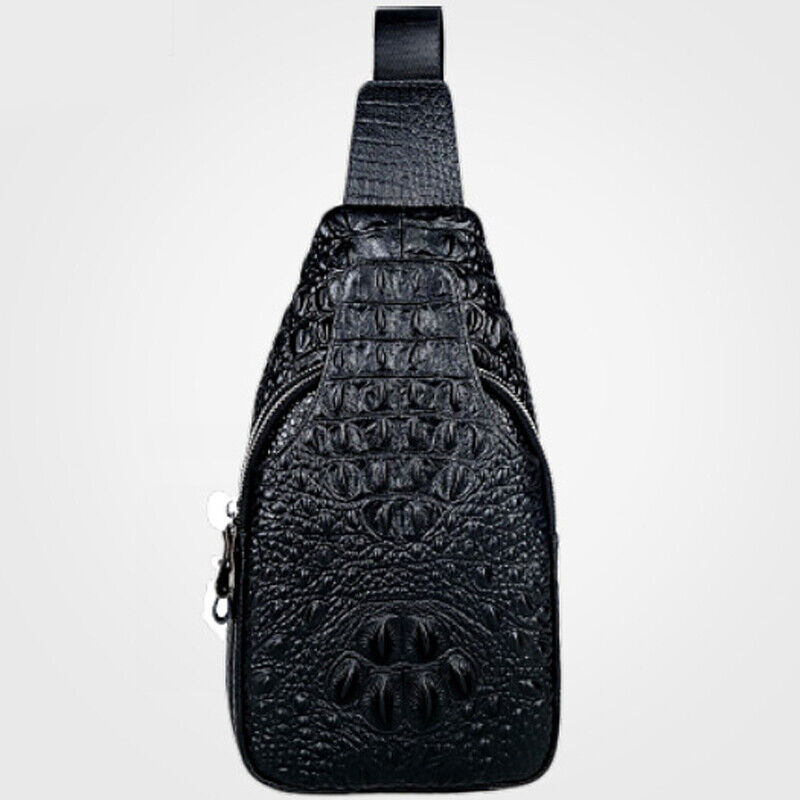 Men's Sling Backpack, 100% Genuine Leather Crocodile Crossbody Chest Bag Daypack