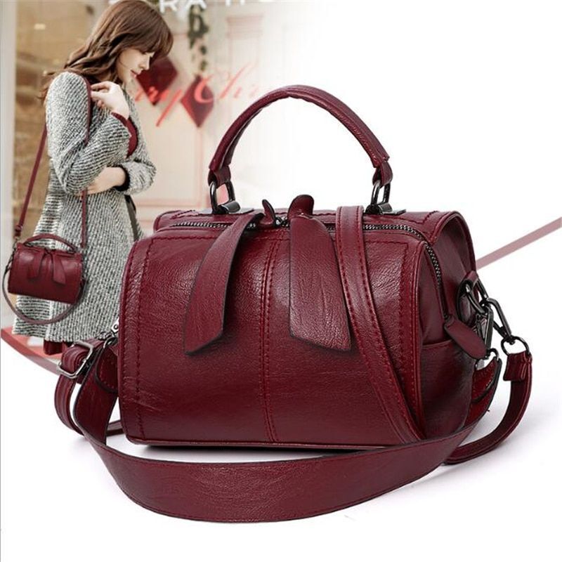 Leather Crossbody Bag Small Messenger Purse Handbag Black Brown Red 20*16*13 CM