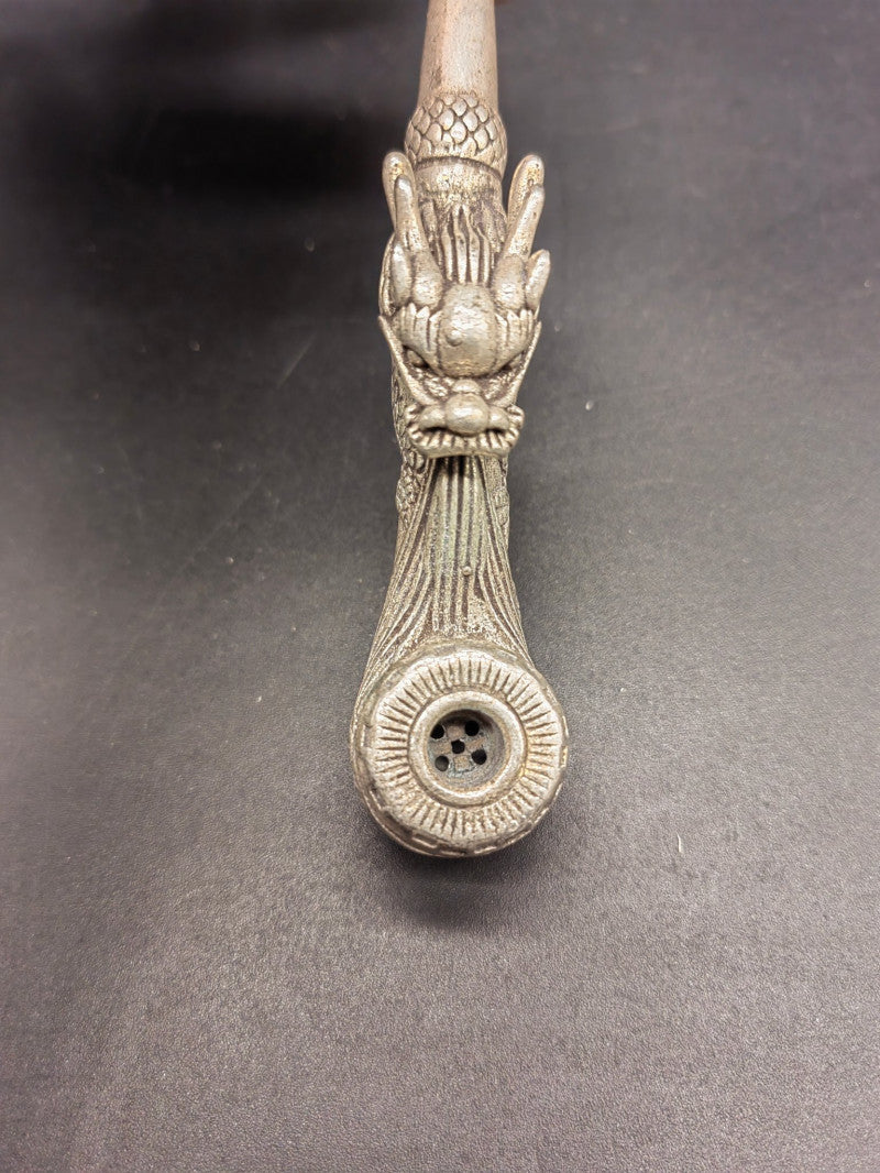 Chinese Collectible Hand-Carved Dragon Retro Tibetan Silver Tobacco Pipe