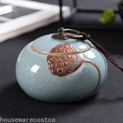 Chinese Style Big Tea Caddy Storage Box Portable Sealed Tea Cans Ceramic