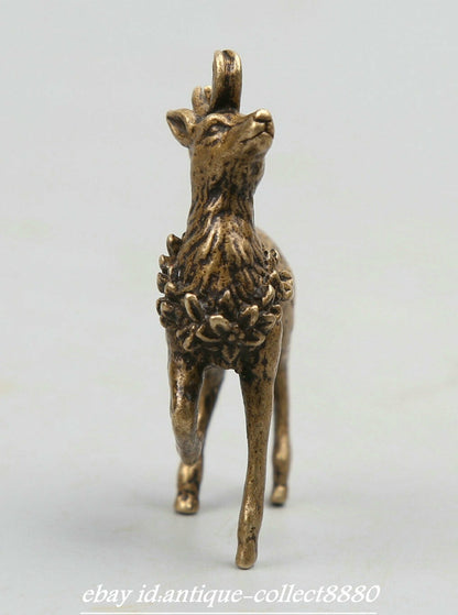 Curio Chinese Bronze Animal Lovable Deer Small Statue Statuary Tea Pet