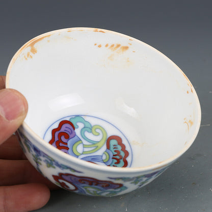 Chinese Ming Chenghua Blue and White Doucai Porcelain Lucidum Teacup Cup 3.54"