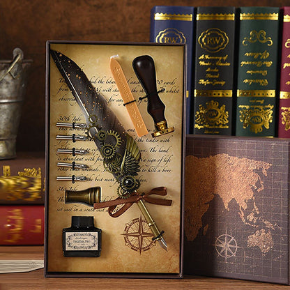 Wax Stamps Seal Feather Dip Quill Ink Gift Calligraphy Sealing Kits 2 3 Pen Sets
