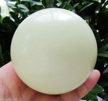 80-82mm blue Glow White Jade Stone Glow In The Dark Stone Ball 780g