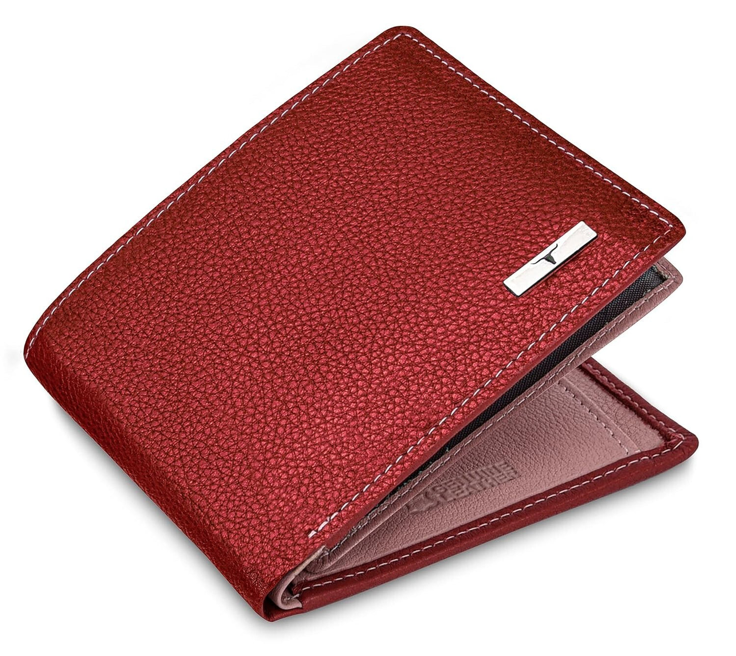 NEW RED/PINK BI-FOLD LEATHER MEN'S WALLET RFID PROTECTION GIFT ITEM