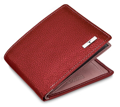 NEW RED/PINK BI-FOLD LEATHER MEN'S WALLET RFID PROTECTION GIFT ITEM