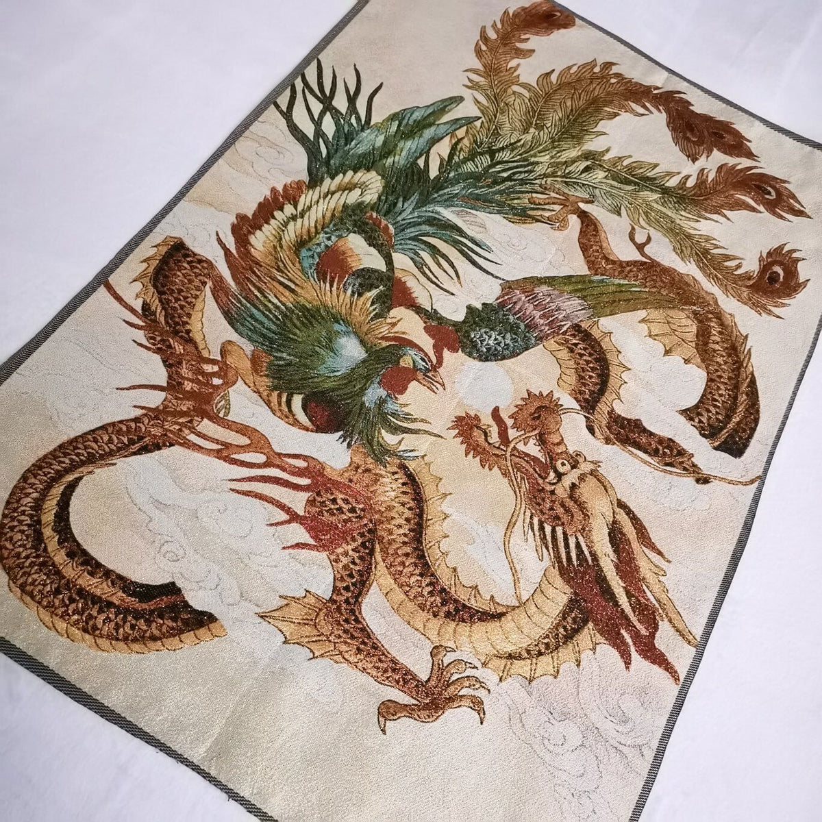 36" Chinese Cloth Silk Dragon Phoenix Mural Wall Hanging Tapestry Meditation 1
