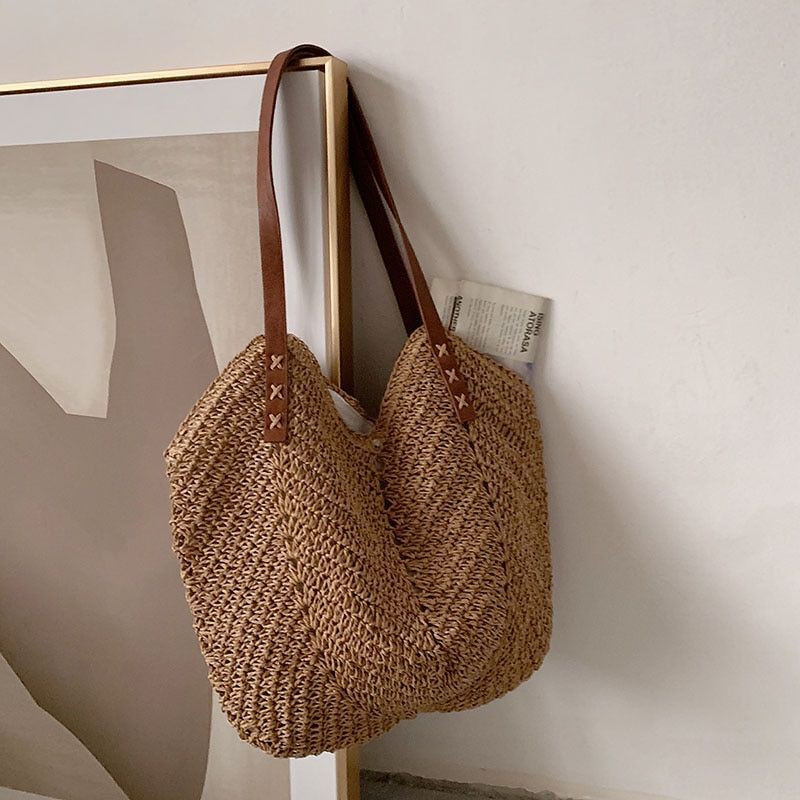 Large Straw Tote Bag Hollow Woven Shoulder Bags Summer Beach Handbag Traveling