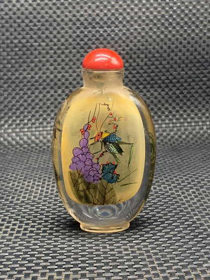 Collect Handmade Inner Paintings of Grasshopper Snuff Bottle Crafts