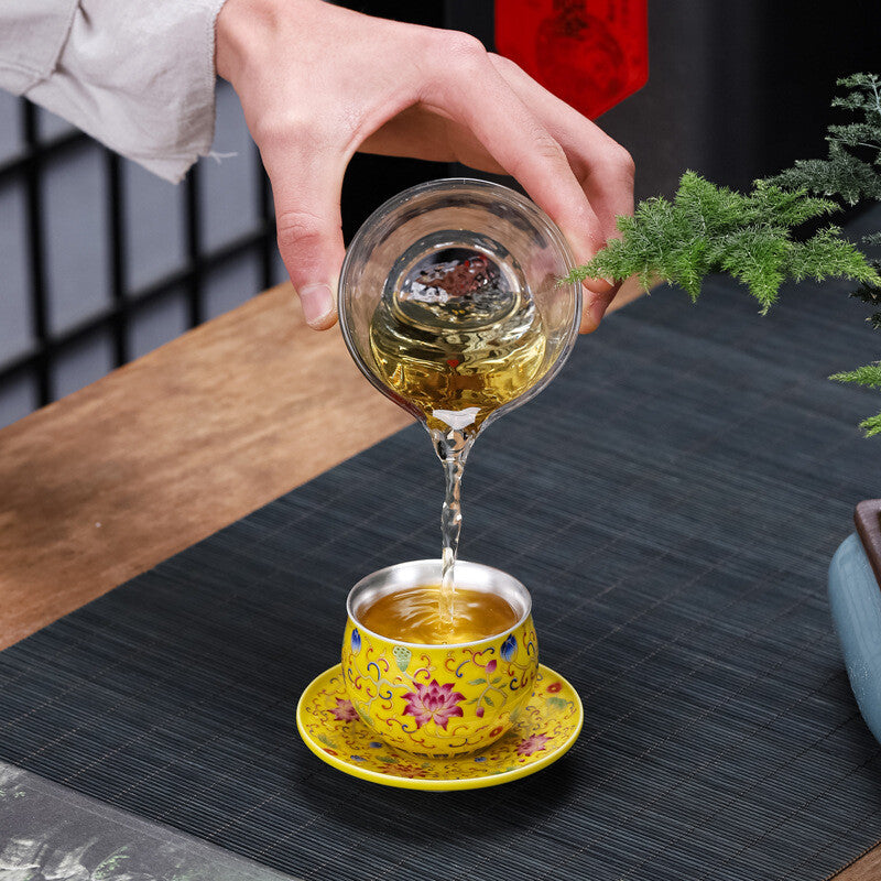 Color Enamel Craft Porcelain Pure Silver Tea Cup With Saucer On Sales 80ml New
