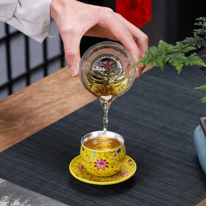 Color Enamel Craft Porcelain Pure Silver Tea Cup With Saucer On Sales 80ml New