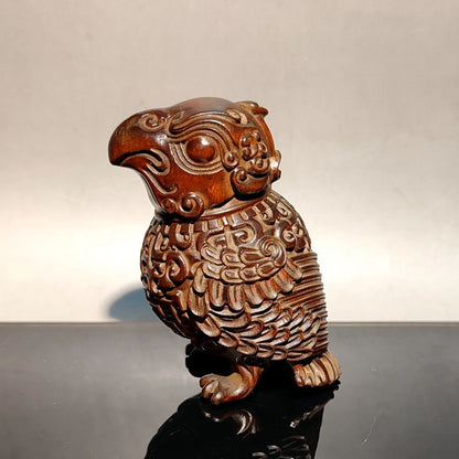 parrot owl statue figurine wood carving sculpture home decor living room gift