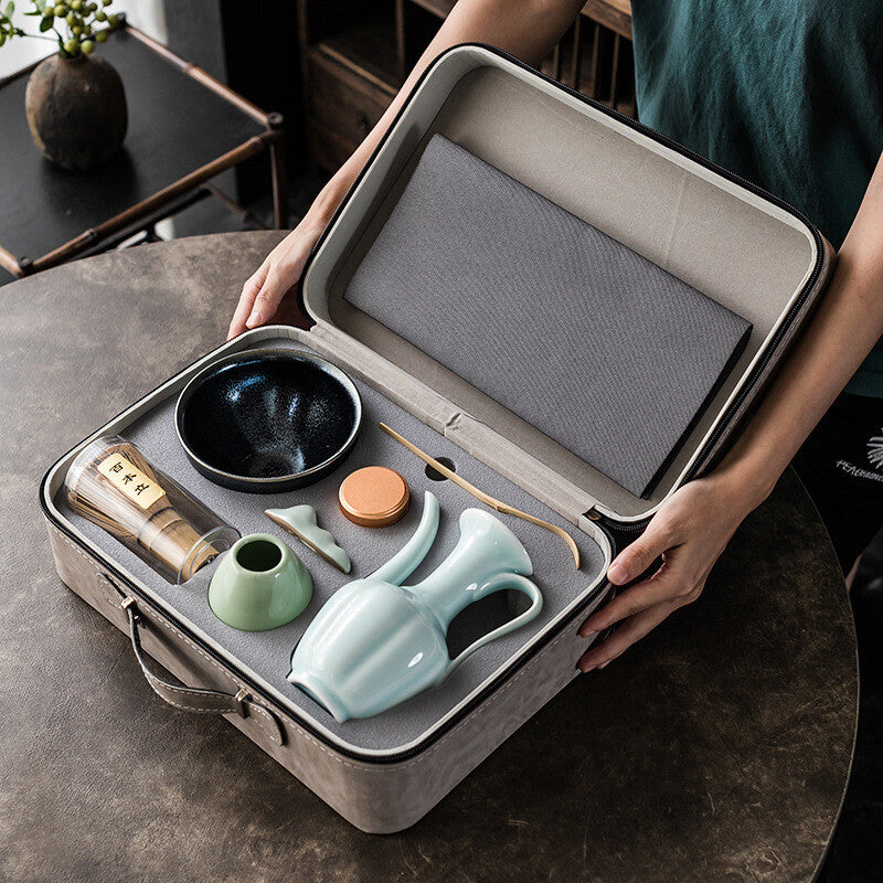 Travel Tea Set With Tea Box Porcelain Tea Pot Canister Jianzhan Cup Tea Mat New