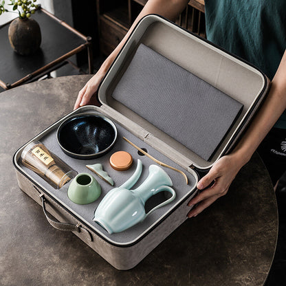 Travel Tea Set With Tea Box Porcelain Tea Pot Canister Jianzhan Cup Tea Mat New