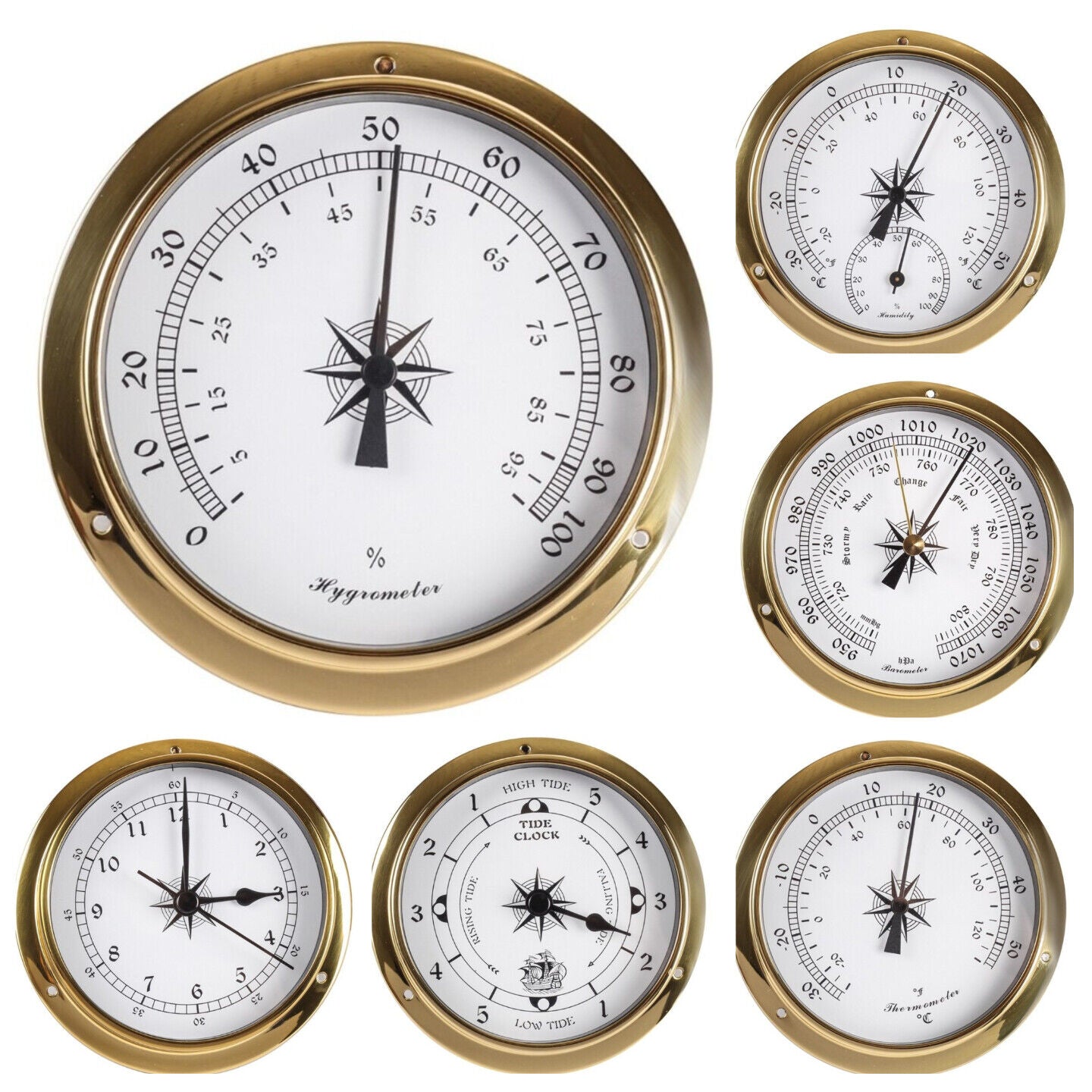 Hygrometer Barometer 115mm Wall Mounted Thermometer Tidal Clock Weather Station