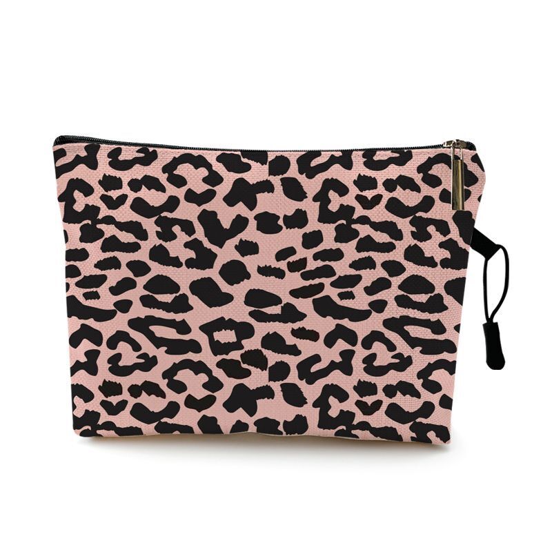 Water Resistant Makeup Bag Zebra Stripe Brown Pink Leopard Print Cosmetic Purse