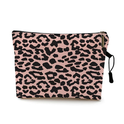 Water Resistant Makeup Bag Zebra Stripe Brown Pink Leopard Print Cosmetic Purse