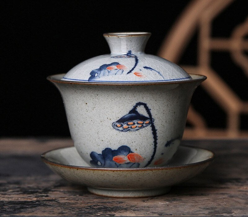 Ceramic Opening Vintage Landscape Gaiwan For Tea Tureen Lid Lotus Teaware