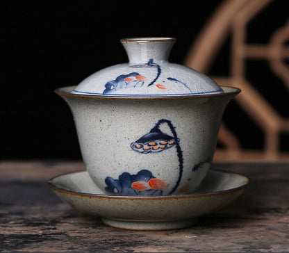 Ceramic Opening Vintage Landscape Gaiwan For Tea Tureen Lid Lotus Teaware