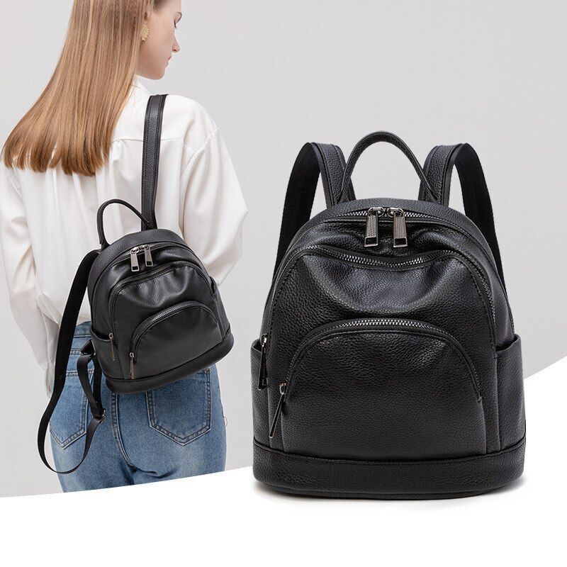 Backpack Soft Leather Large Bag Traveling Laptop Bags Polyester Hasp Zipper 1 PC