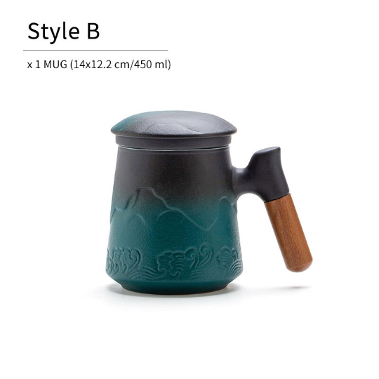 Ceramic Tea Mug with Strainer Mountain and Waves Tea Cup 450ml