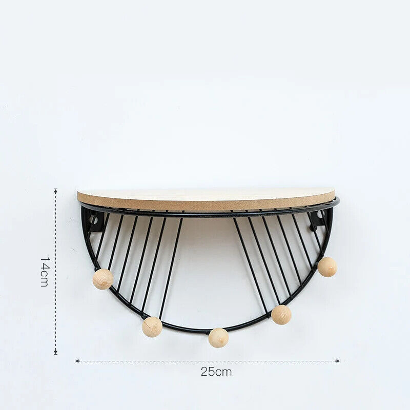 Wall Display Stands Iron+Wood Golden Home Hanging Decorations Storage Rack Hook