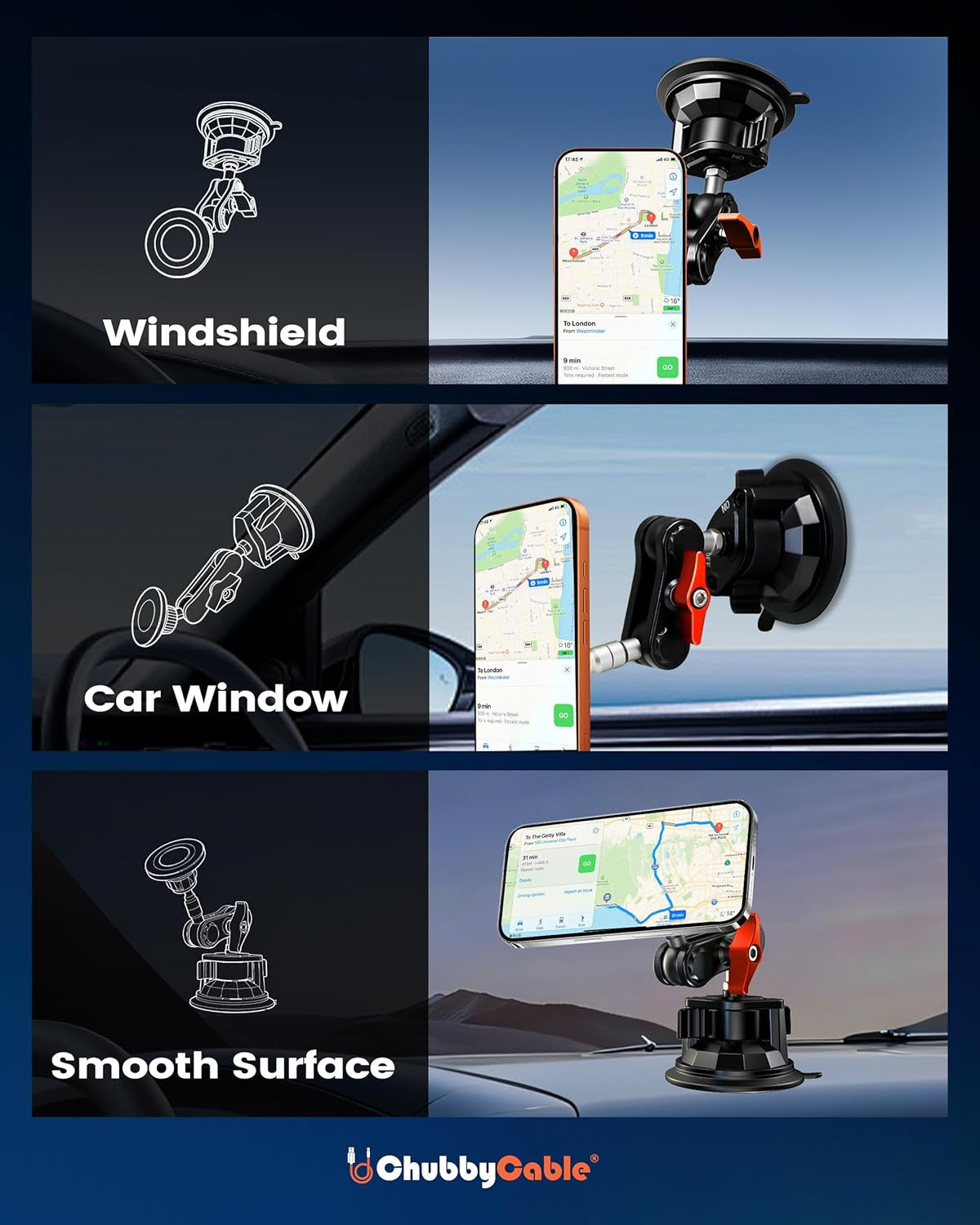 Chubbygrip Pro Dash Mount Vacuum Magnetic Phone Holders for Your Car 360° Rotati