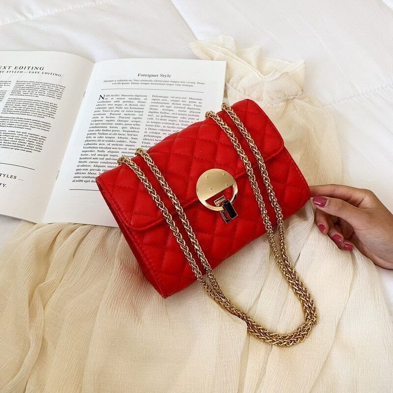 Lady Bags Fashion Women Shoulder Bag Pu Material Chains Crossbody Bag Black