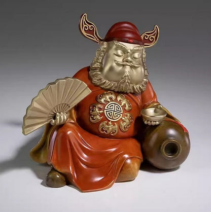 Chinese Solid Brass Zhong Kui Statue Amulet Table Decor Ghost Buste Catcher