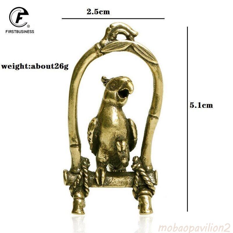 5.1CMCopper Crafts Bird Cage Parrot Figurines Miniatures Desktop Ornaments Brass