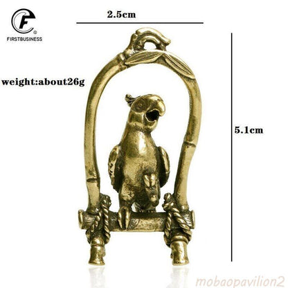 5.1CMCopper Crafts Bird Cage Parrot Figurines Miniatures Desktop Ornaments Brass