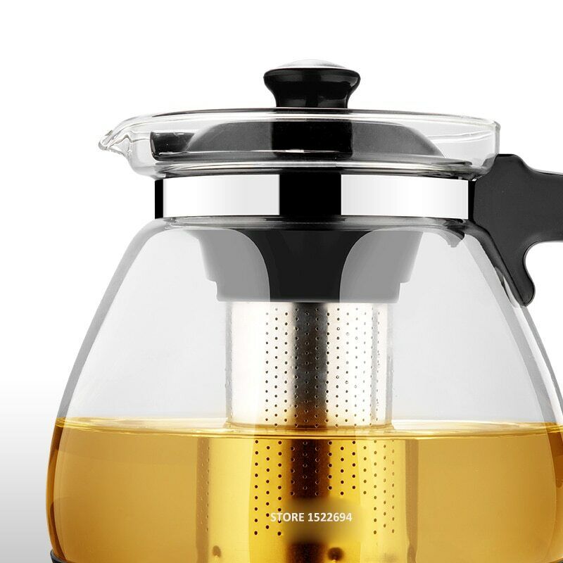 Glass Teapot for Tea Flower with Removable Steel Infuser Filter Tea Kettle