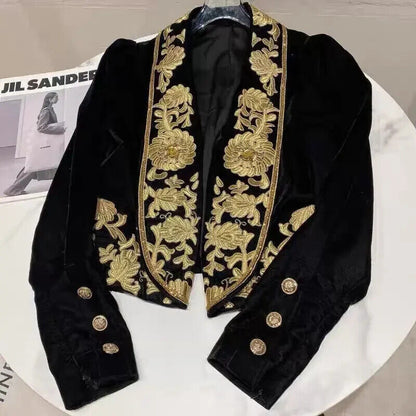 2024 Spring Autumn New women Blazer Embroidered Flower Velvet Suit Short Coat