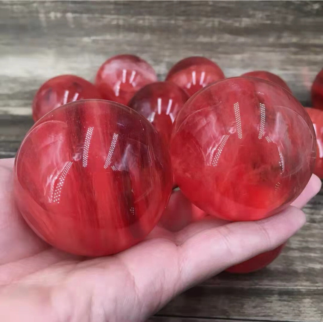 50mm+ Red Smelting Stone Quartz Sphere Crystal Energy Ball Reiki Healing Gem