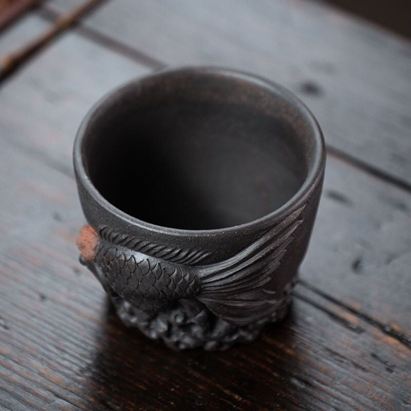 170ml Handmade Purple Sand Fish Tea Cup Tea Set Ceramic Single Cup Tea Cup