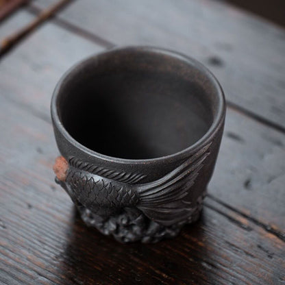 170ml Handmade Purple Sand Fish Tea Cup Tea Set Ceramic Single Cup Tea Cup