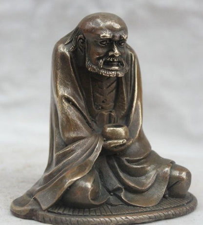 Chinese Buddhist Bronze Arhat Dharma Bodhi Dharma Buddha Bowl Statue -