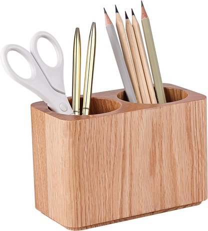 Wooden Pen & Pencil Holder Oak Solid Stationery Organizer Desk Accessories Gift