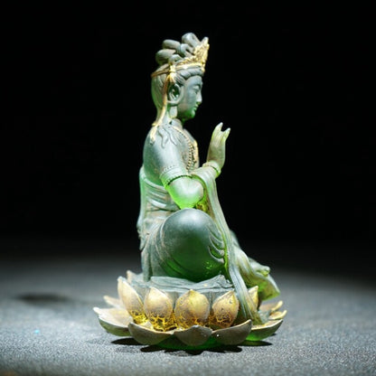 Vintage Antique Peking Glass Buddha Figurine Carving Zen Kwan Yin Statue Opening