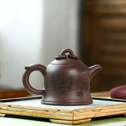 5.4" Chinese Yixing Zisha Pottery Old Purple Clay 260ML Mesh Dicyclo- Teapot