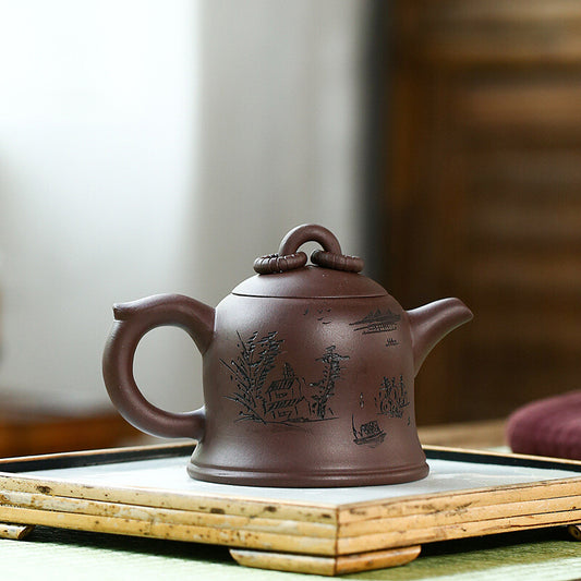 5.4" Chinese Yixing Zisha Pottery Old Purple Clay 260ML Mesh Dicyclo- Teapot
