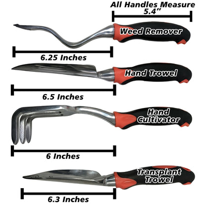 Set of 4 Gardening Tool Set - Cultivator, Transplant & Hand Trowel, Weed Puller