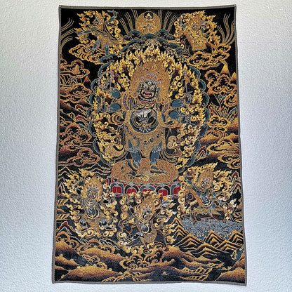 Nepal Thangka Mahakala Wall Hanging Tibetan Embroidery Buddha Art 60*40cm