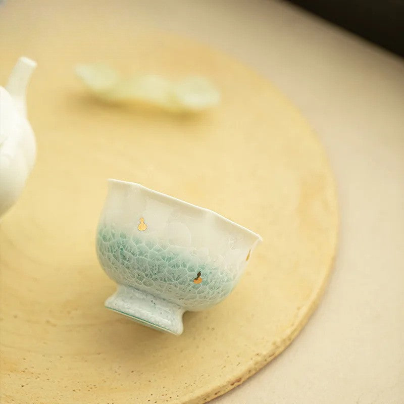 Crystalline Glaze High Foot Teacup Zen Tea Bowl Mug Tea-tasting Meditation Cup